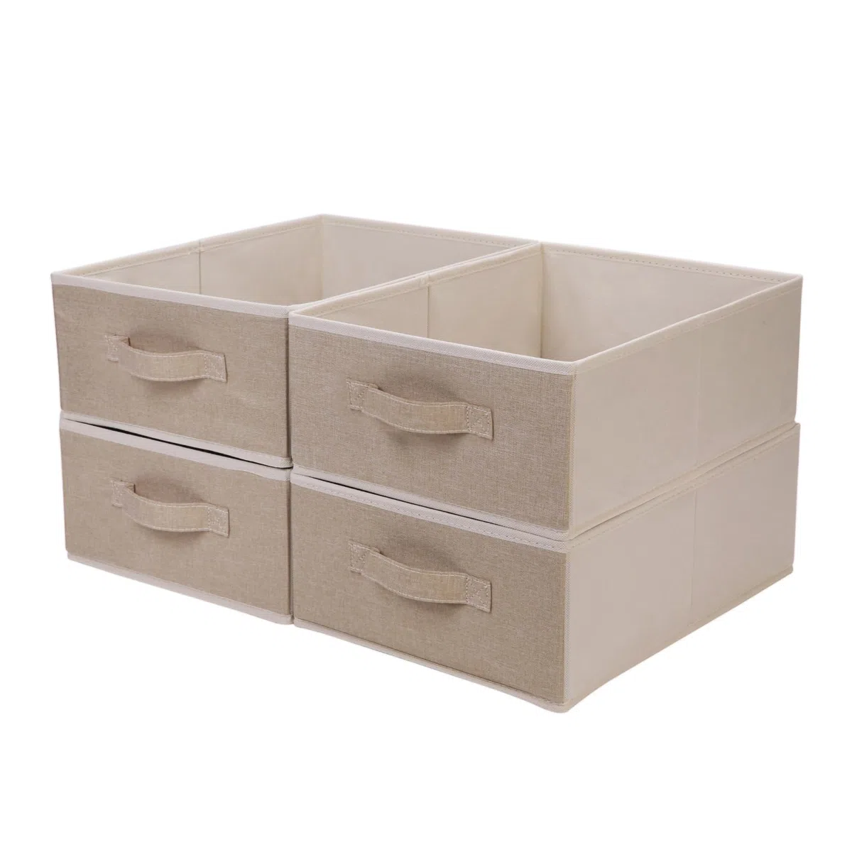Clothings STB-L01-MYL-K4 - Contenedores de almacenamiento plegables para dormitorio, sala de estar (paquete de 4, beige, 15.4 x 11.4 x 5.5 pulgadas), STB-L01-MYL-K4