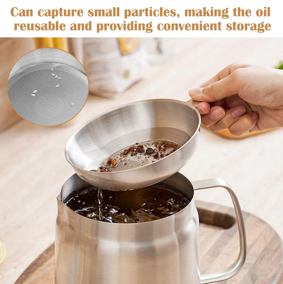 Recipiente para grasa de acero inoxidable, 2 litros, recipiente para grasa con tapa y colador, 2 en 1, recipiente para grasa con filtro de malla fina, recipiente para aceite, caja de grasa