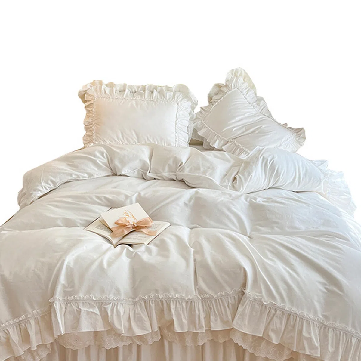 2 uds Funda de Almohada con Volantes, Fundas de Almohada Suaves de algodón de 19x29 Pulgadas con Encaje, Elementos Esenciales Vintage para el hogar para Dormitorio, Cama, Fundas Blancas
