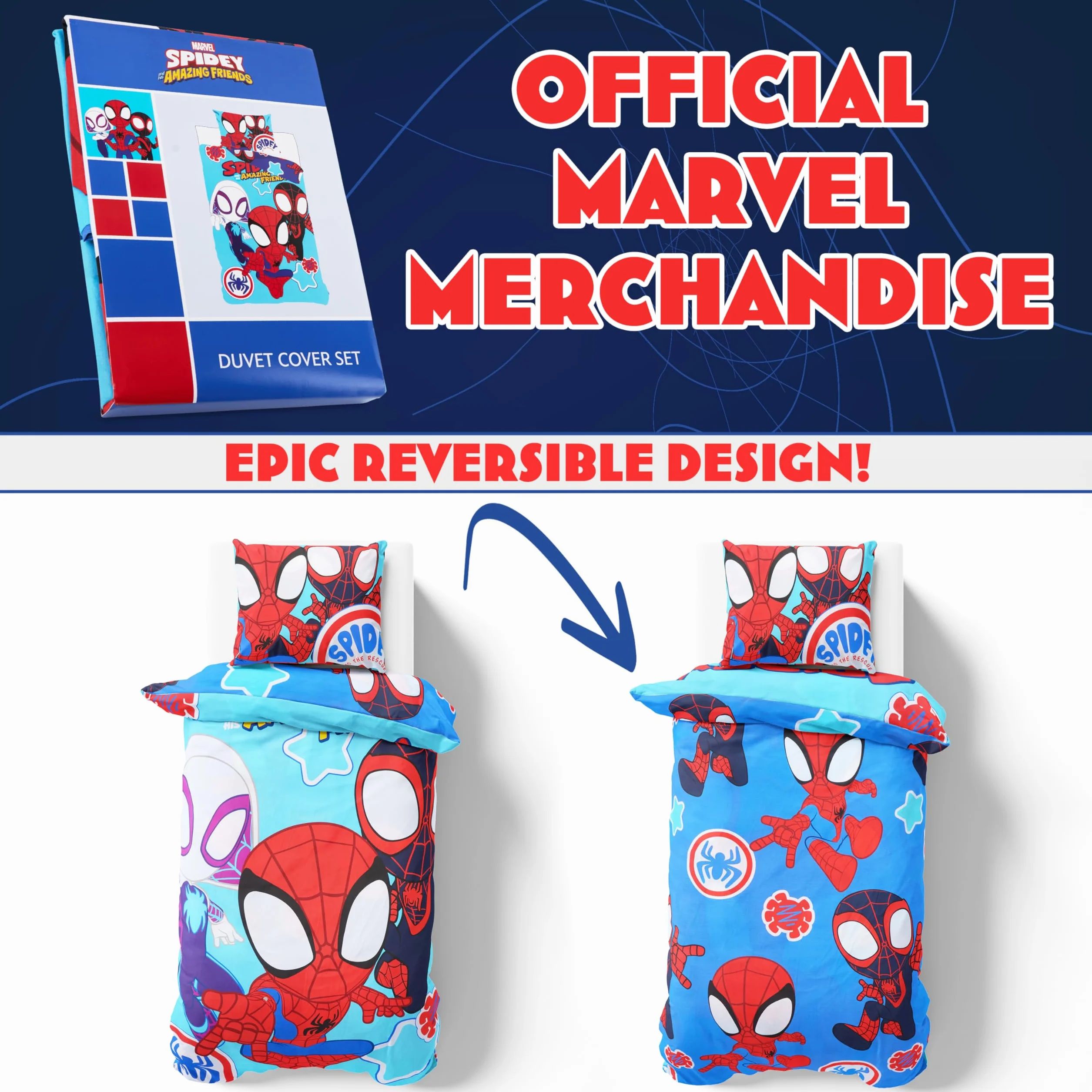 Marvel Spiderman Juegos de Fundas Nórdicas, Pack con Funda Edredón Niño y Almohadas - Talla Única (Azul Spidey)