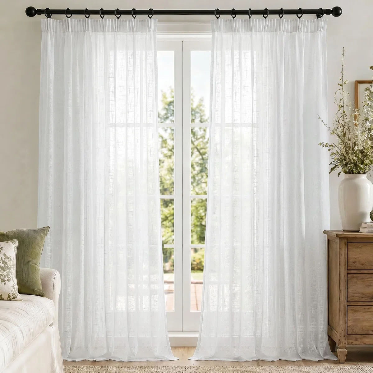 Deconovo Cortinas Translúcidas Blanco para Salón y Dormitorio, Cortinas Modernas 140x220 cm 2 Piezas con Cinta Fruncida, Visillos Efecto Lino, Luz Suave y Acabado Elegante