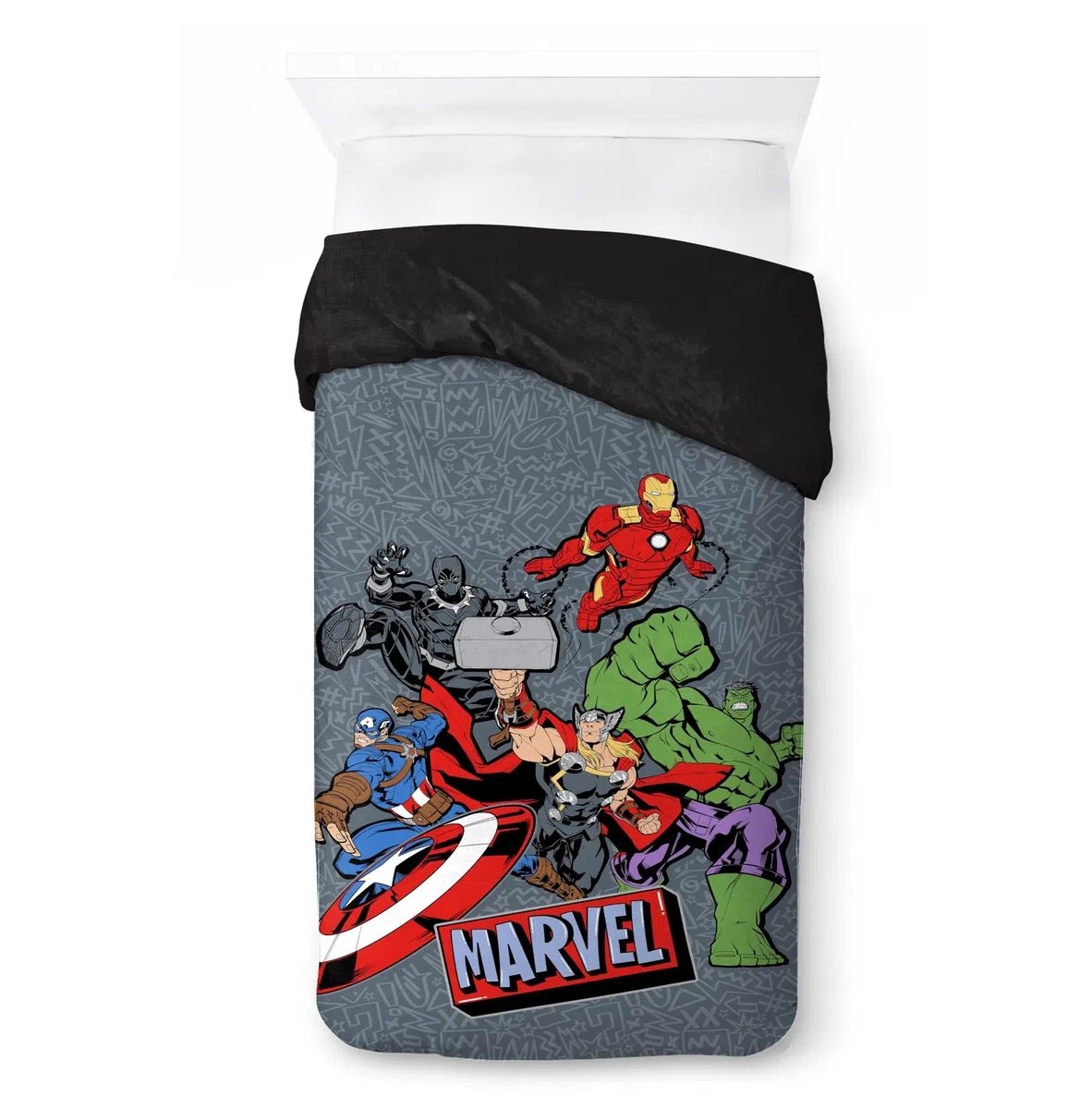 Jay Franco Kids Marvel Avengers Juego de Funda nórdica - Ropa de Cama Supersuave con Funda de Almohada, Solo Funda, edredón no Incluido, Gris, 2 Piezas, Individual
