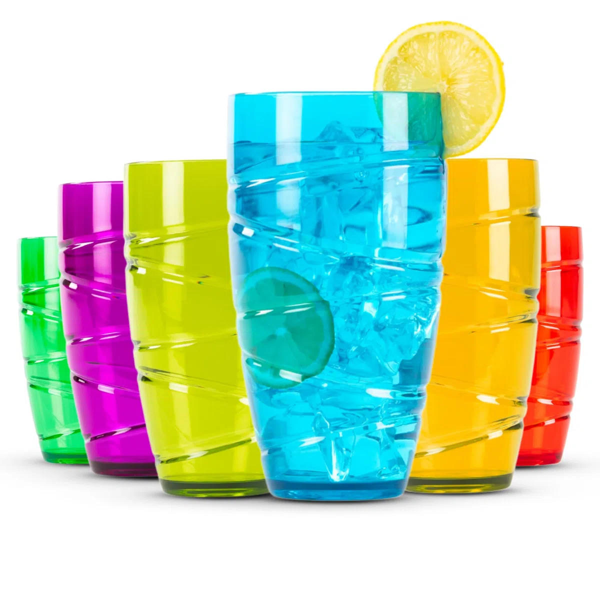 LIVIVO Juego de 6 vasos de plástico acrílico con diseño de remolino, vasos apilables ideales para picnics, barbacoas, piscina, camping, fiestas infantiles o simplemente uso diario (juego de 6, color)
