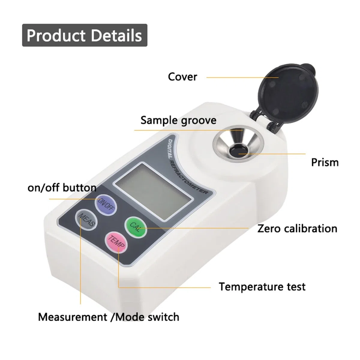 Refractómetro Brix, refractómetro medidor Brix, Refractómetro de azúcar Digital portátil medidor de azúcar pantalla LCD analizador de azúcar de jugo de fruta 0-55% para medir el contenido de azúcar