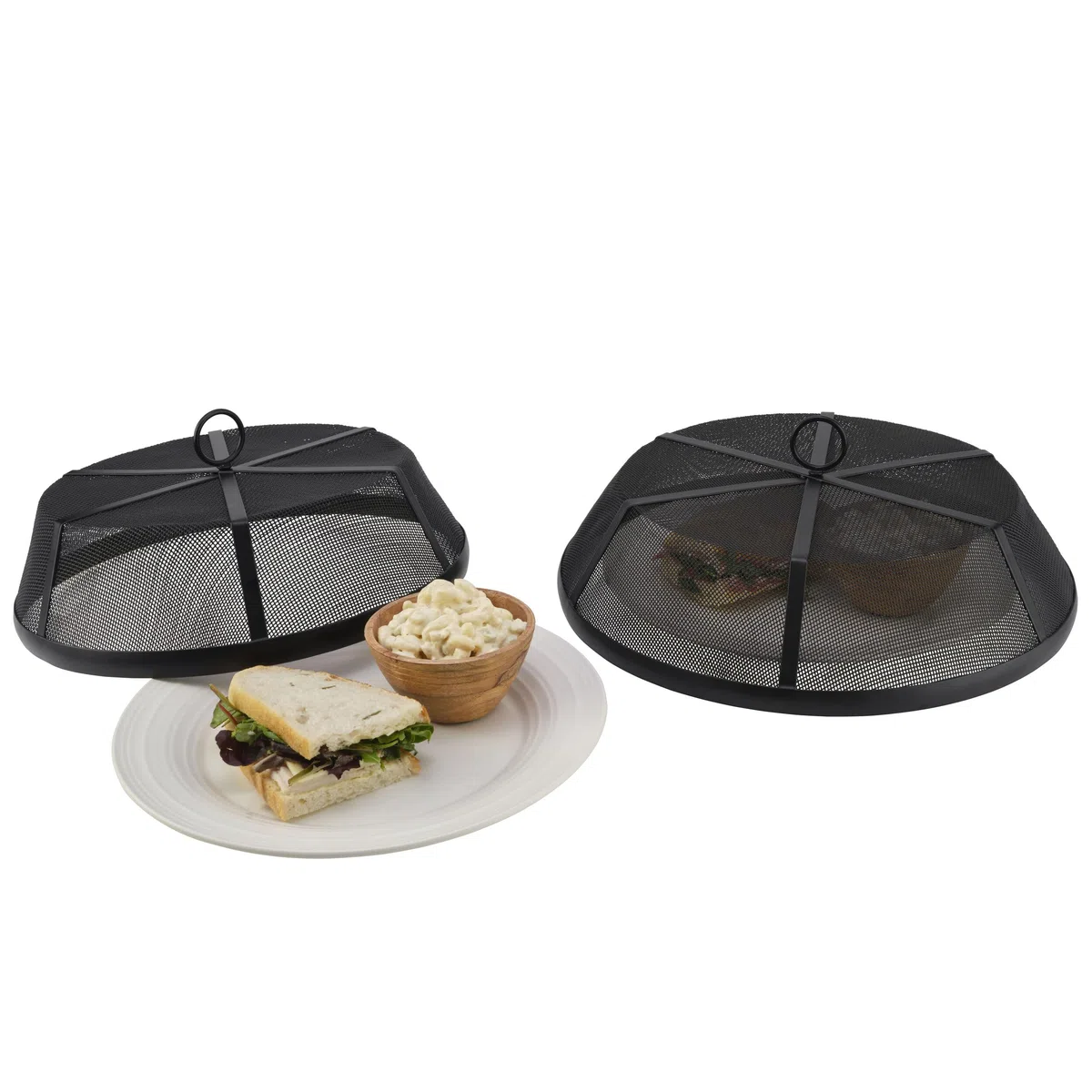 Gourmet Basics by Mikasa Juego de 2 cubiertas de malla metálica para cúpula de alimentos, 12.75 pulgadas, 14.5 pulgadas, color negro