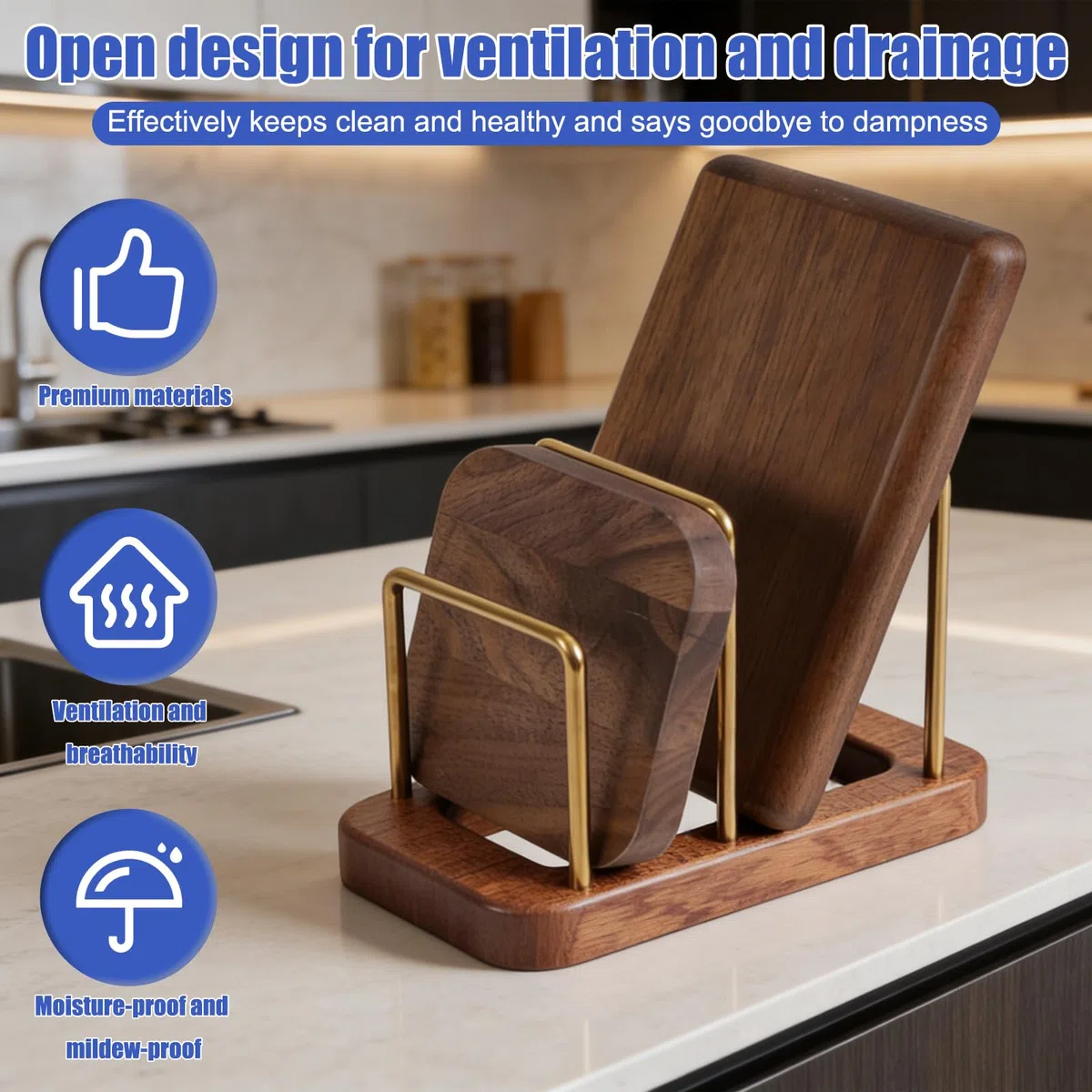 Soporte para Tabla de Cortar, Estante Tabla de Cortar con Base Madera Tapas Ollas Varios Niveles Accesorio Divisor Almacenamiento Gabinete para Encimeras Cocina