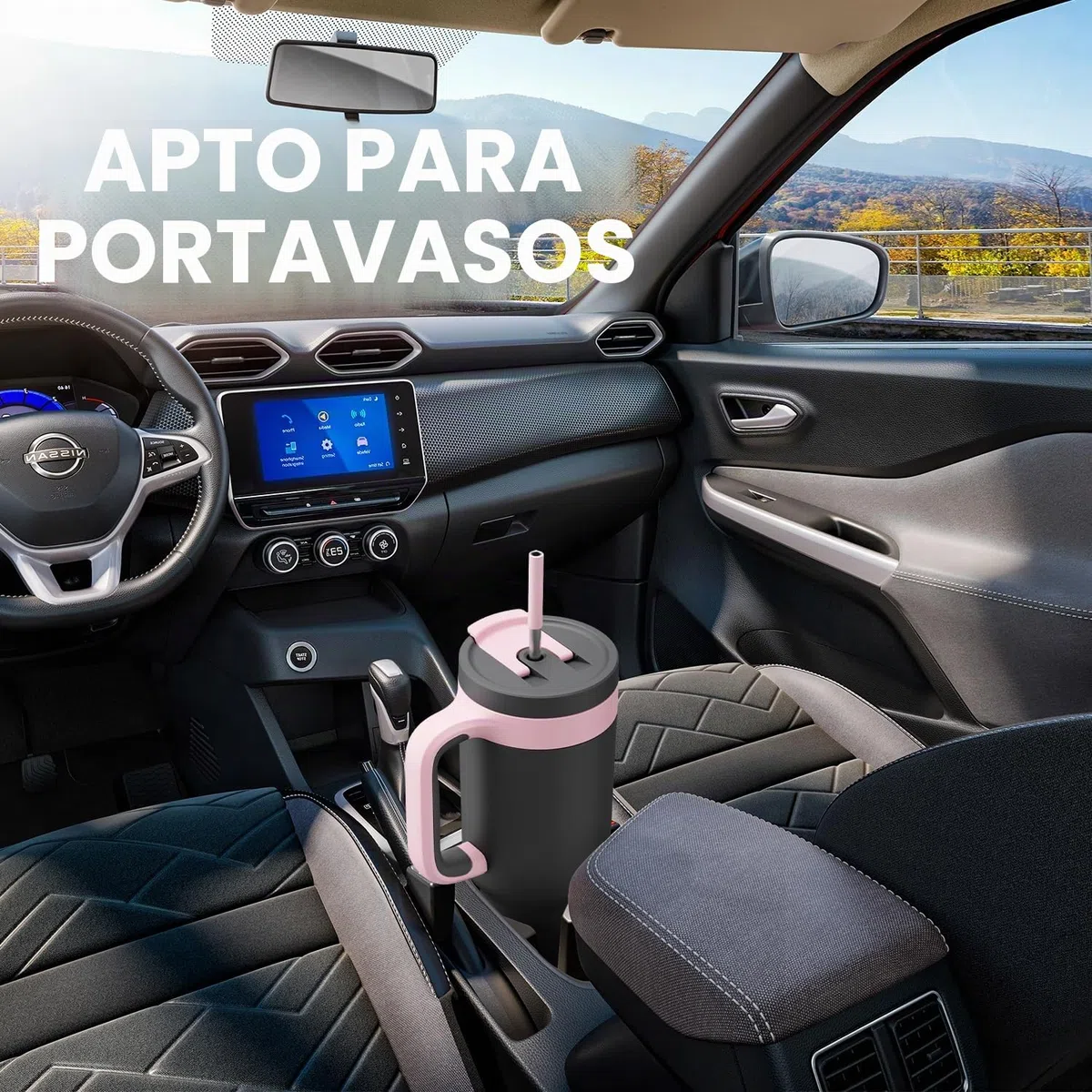 POWCAN Vaso de 40 onzas con asa, popote y tapa para sorber 2 en 1, a prueba de fugas, apto para lavavajillas, taza de café de viaje de acero inoxidable aislada, mantiene el frío durante 34 horas, cabe