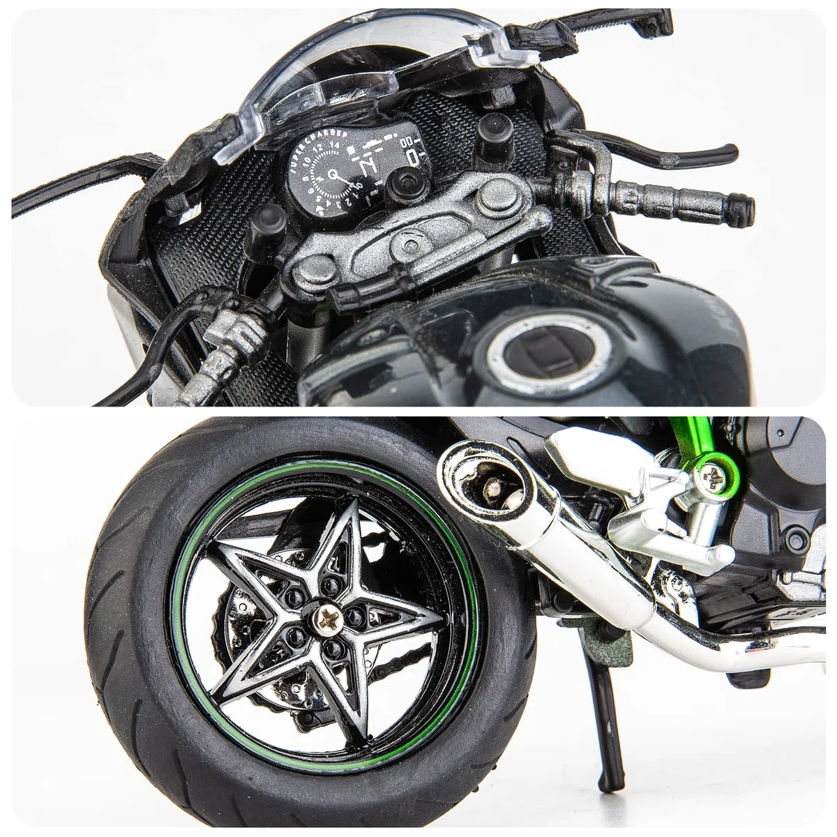 TGRCM-CZ Compatible con Modelo de Motocicleta Kawasaki Ninja H2R 1:12, Suspensión y Rodillo Libre, Coche de Juguete, Colección de Motocicleta, Regalo Negro