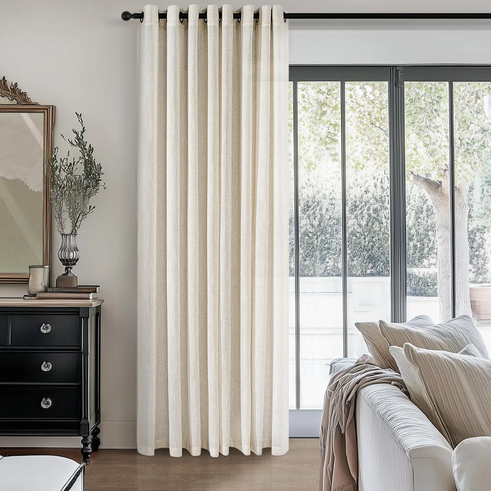 Topfinel Cortinas Salon Modernas 2 Piezas Cortina Dormitorio Visillo Lino para Infantiles Habitacion de Raya Gasa Suave Translucidas Boho Cortinas con Ojales Decorativas Lino Natural 140x245cm