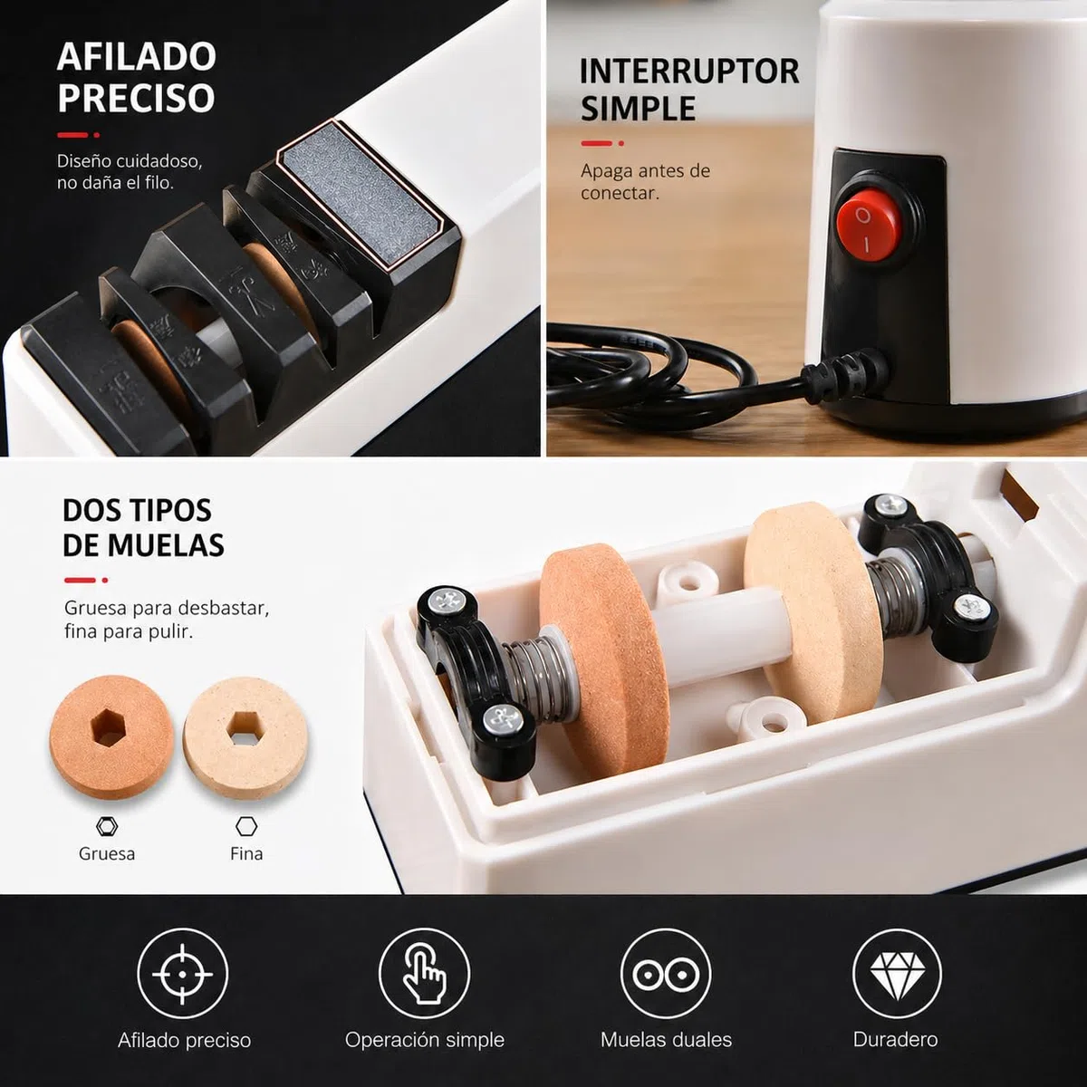 Afilador cuchillo eléctrico, siste-ma de afilado 5 en 1 con espalda recta, Afilador de cuchillos profesional para afilado grueso, reparación y afilado de cuchillos