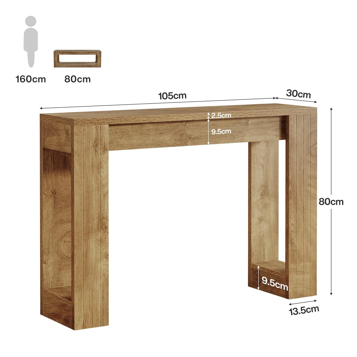 Tribesigns Mesa consola larga de 105 cm, en madera rústica para detrás del sofá, mesa de entrada estrecha para entrada, pasillo, salón (marrón)