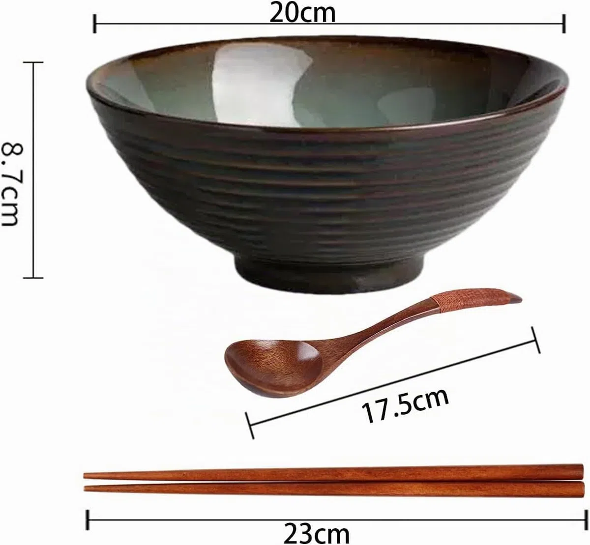 Ramen Bowl Set With Chopsticks and Spoon - Japanese Ceramic Soup Bowls, Vintage 1200ml Müslischalen, Ensaladera