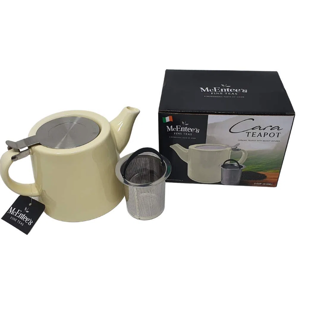 McEntee's Cara - Tetera de cerámica para té crema, 510 ml (1-2 tazas) con infusor extraíble de acero inoxidable