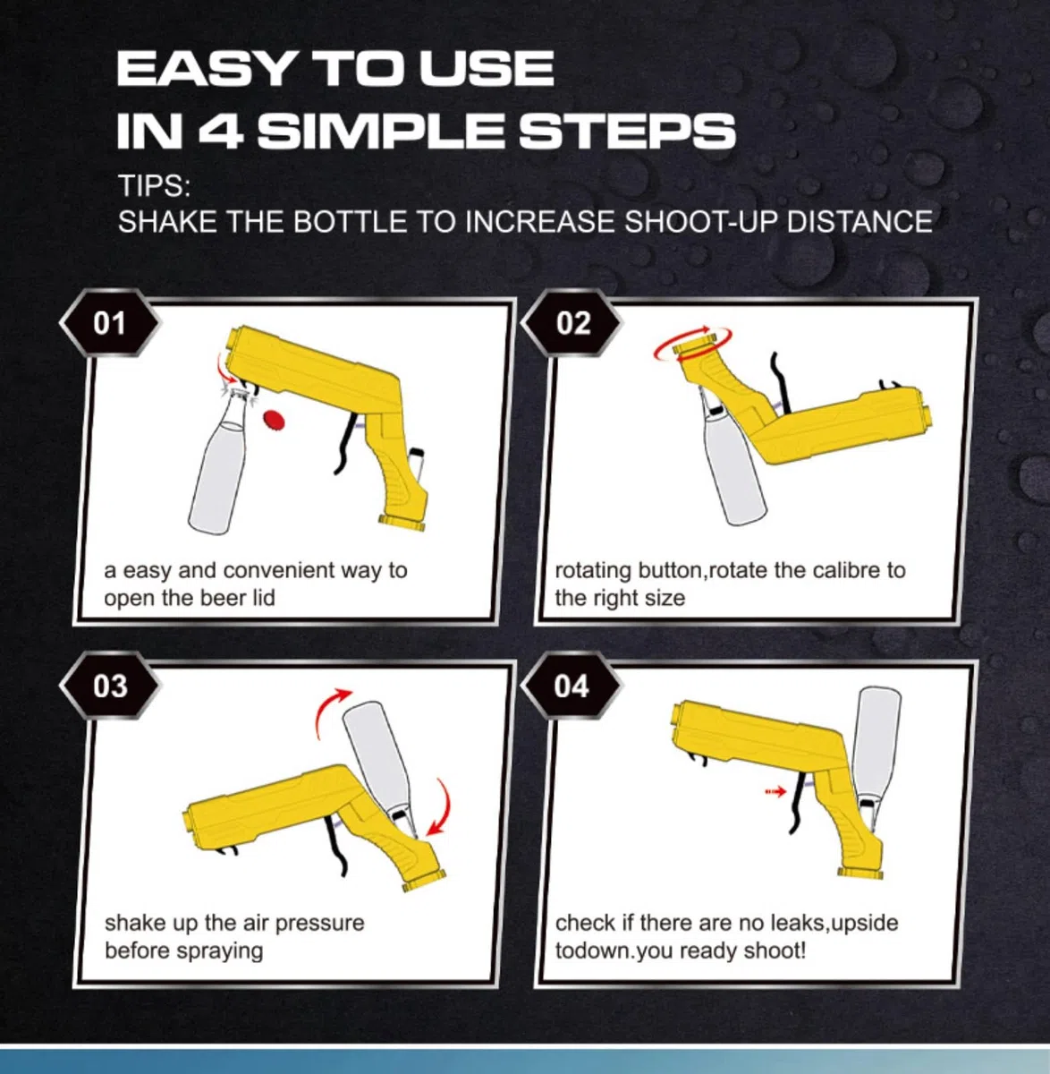Pistola rociadora de metal para champán y cerveza con abridor de botellas: pistola rociadora versátil para vino, cerveza y champán en fiestas, junto a la piscina, playa, bares y bodas.