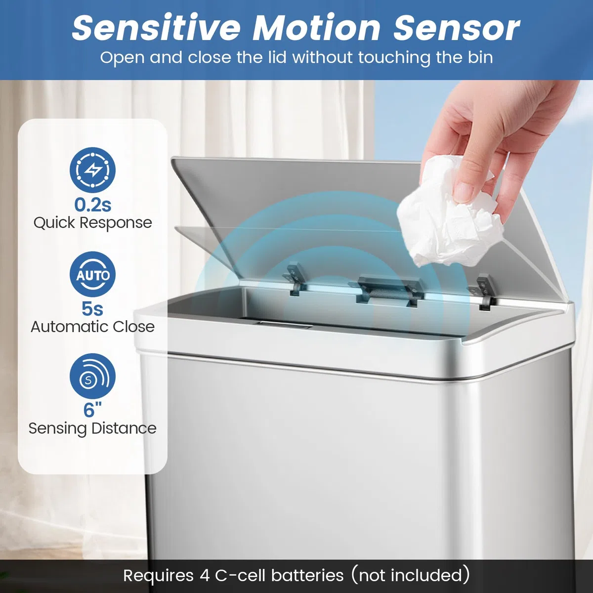 GIANTEX Cubo de Basura de Cocina 56 L con 3 Compartimentos, Papelera de Acero Inoxible con Sensor de Movimiento, Control Táctil, 2 Cubos Extraíbles y Tapa Abatible, Basurero de Reciclaje (Plata)