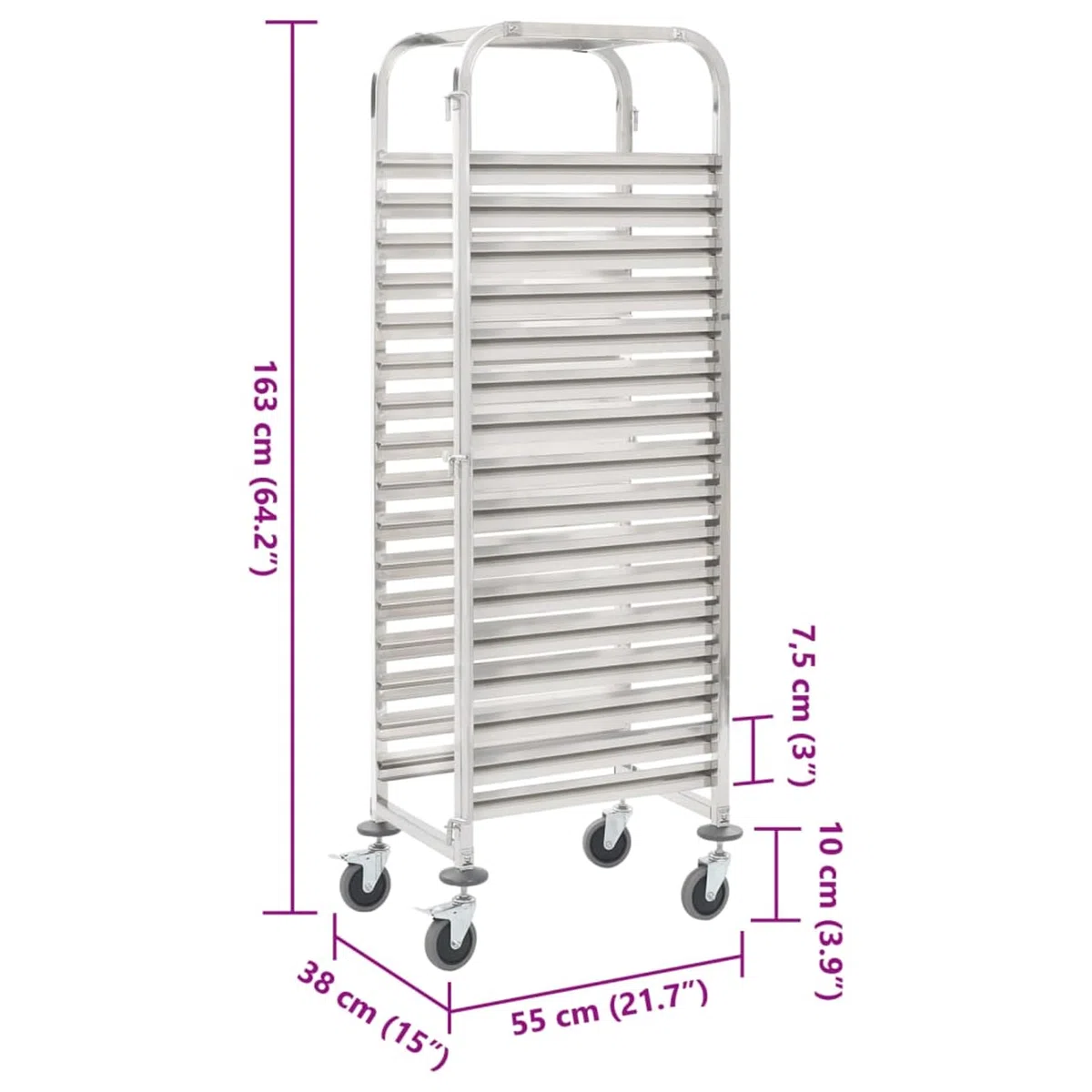 Fasba Carrito de Cocina Profesional con 16 bandejas, Acero Inoxidable, Frenos, para Catering y Almacenamiento Modelo FCLRZJ-50920ES
