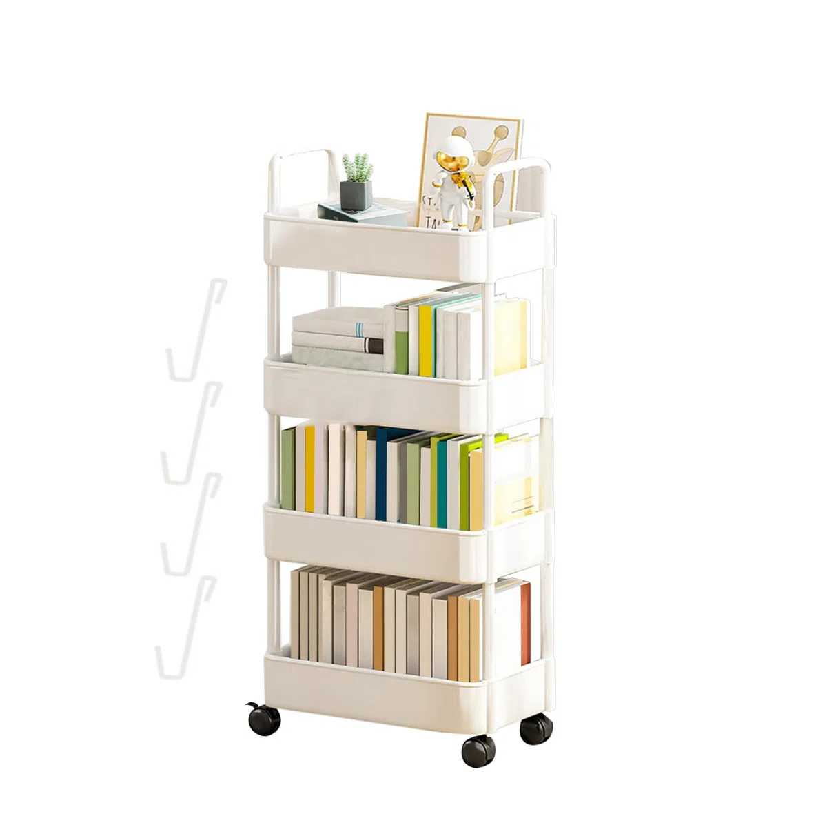 Carro de Almacenamiento con Ruedas, Carro Rodante Utilitario 3/4 Niveles, Carrito Multifuncional para Organización para Libros Biblioteca, Habitación, Baño, Oficina