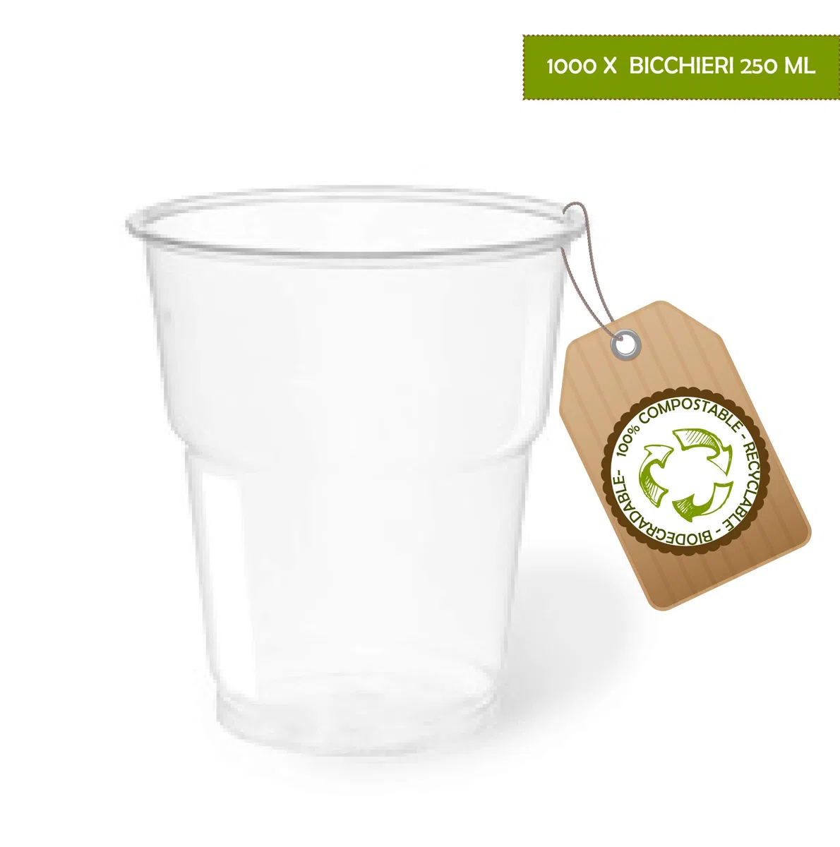Vasos de cristal de PLA biodegradables y compostables rígidos para agua y bebidas, varios tamaños, ecológicos y de alta calidad.