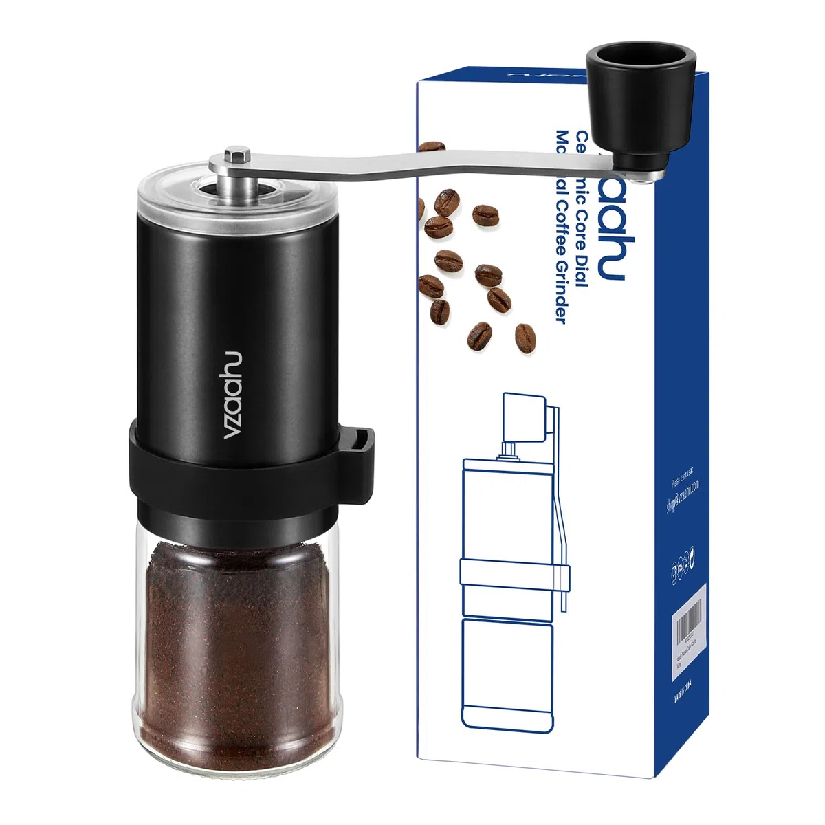 Vzaahu Molinillo de Café Manual,Grosor Ajustable,Rebaba Cónica de Cerámica,Molinillo Portátil para Viajes en Casa o Oficina