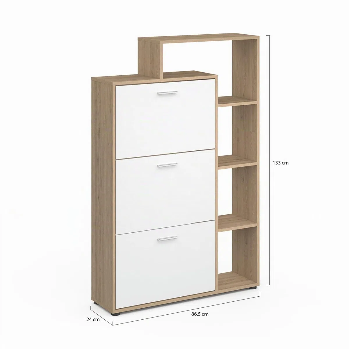 IDMarket KLARK - Zapatero, imitación de haya, 3 puertas blancas, con estante