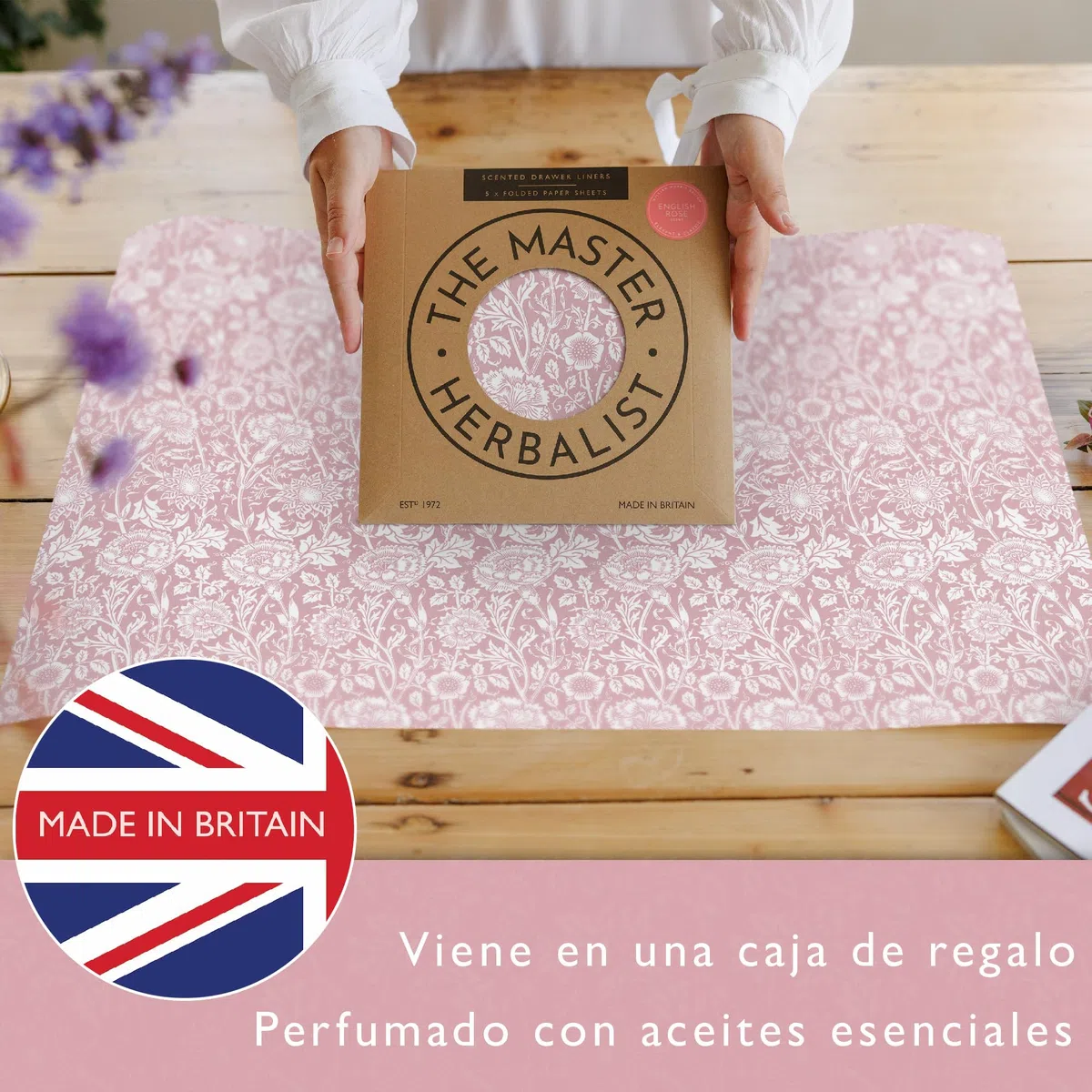 The Master Herbalist Forros Perfumados para Cajones con Diseño de William Morris | Disponibles en Lavanda, Sándalo, Rosa, Lirio y Lila | Paquete de 5 Hojas (Rosa | Rosa Helebore, Folded)