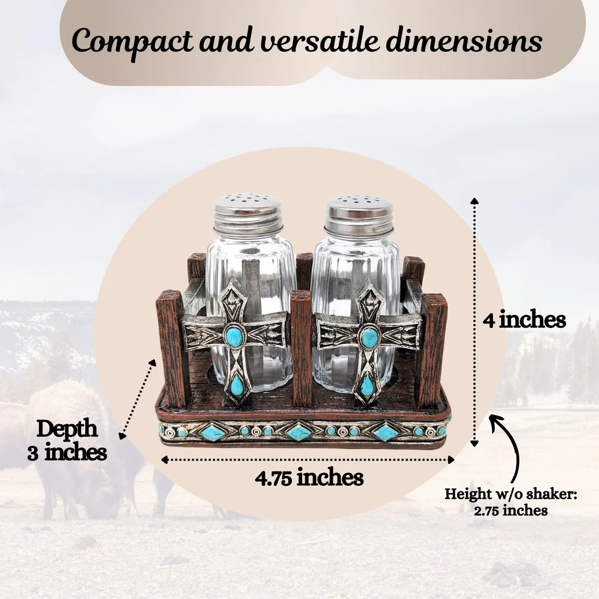 BestGiftEver Salero y pimentero de piedras preciosas turquesa (doble cruz), detalles de cocina del suroeste, juego de salero y pimentero rústico occidental, decoración de comedor