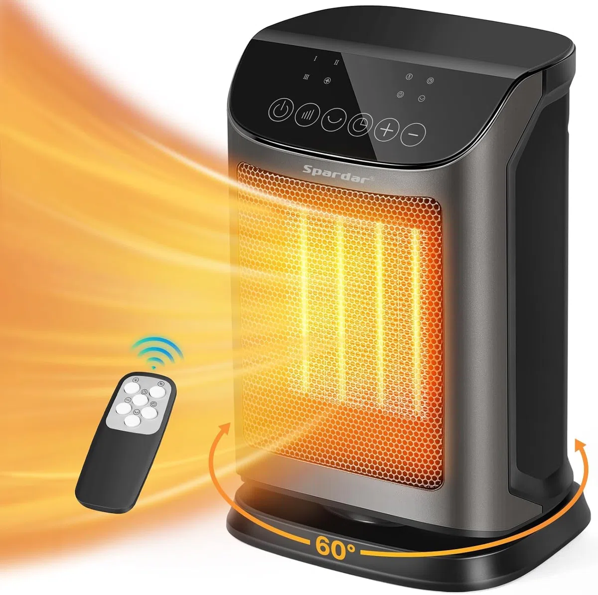 Spardar 1800W Calefactor Bajo Consumo, PTC, Modo ECO, Calefaccion con 4 Modos, Temporizador 12H, Control Remoto, Oscilación de 60°, Protección contra Sobrecalentamiento e Inclinación