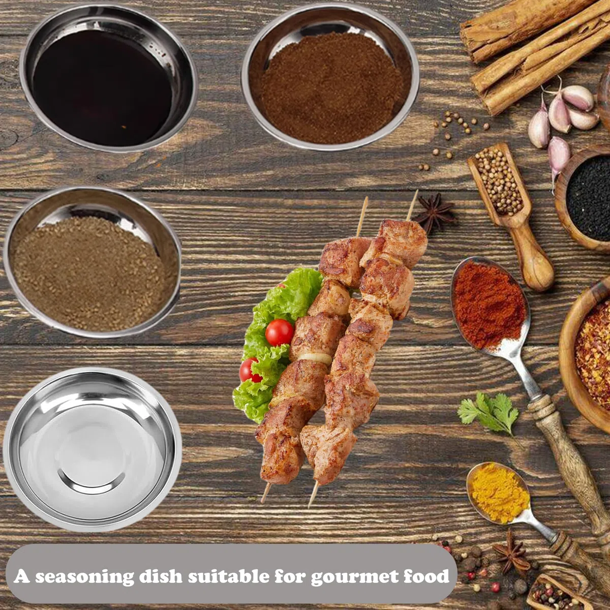 10 platos de acero inoxidable, platos de mariscos, cuencos para salsas, camping, metal, durabilidad para porciones de caracoles, ostras, salsa de soja, etc. (12 cm)