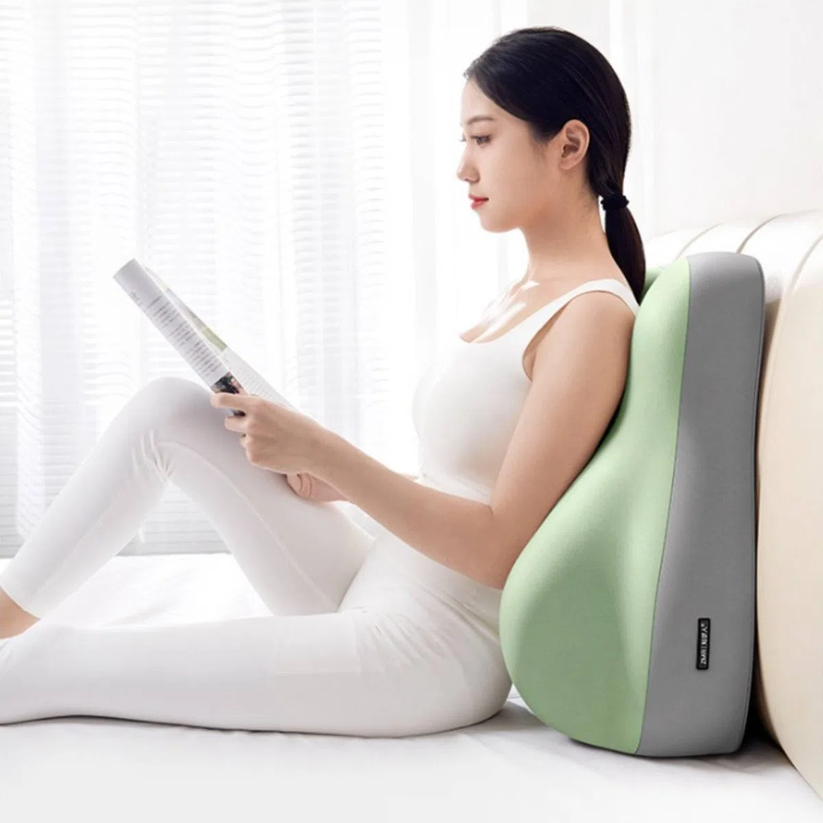 Almohada de Pareja Cojín para Espalda Ergonómica Espuma Funda Extraíble Disminuye Molestias Lumbares Adecuada para Lectura en Cama Relajación en Sofá Íntimas Trabajo Sedente, Beige+Gris