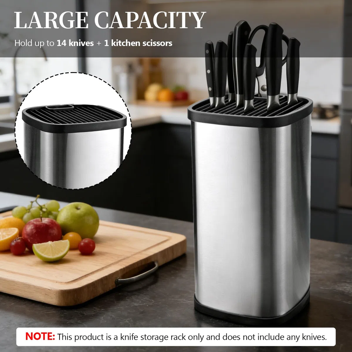 Soporte Cuchillos Cocina de Acero Inoxidable, Bloque para Cuchillos sin Cuchillo con Ranura de Tijera y Orificio de Drenaje Portacuchillos Cuadrado Universal Gran Capacidad Soporte Cuchillo
