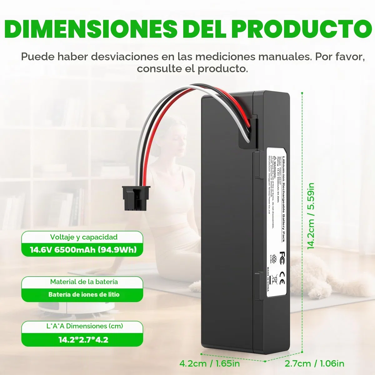 LabTEC Batería para Xiaomi Mop 2S, 14,6 V, 6500 mAh Batería de repuesto para Mop Pro, Mop P, Aspirador robot Xiaomi Mijia STYTJ02YM / XMSTJQR2S