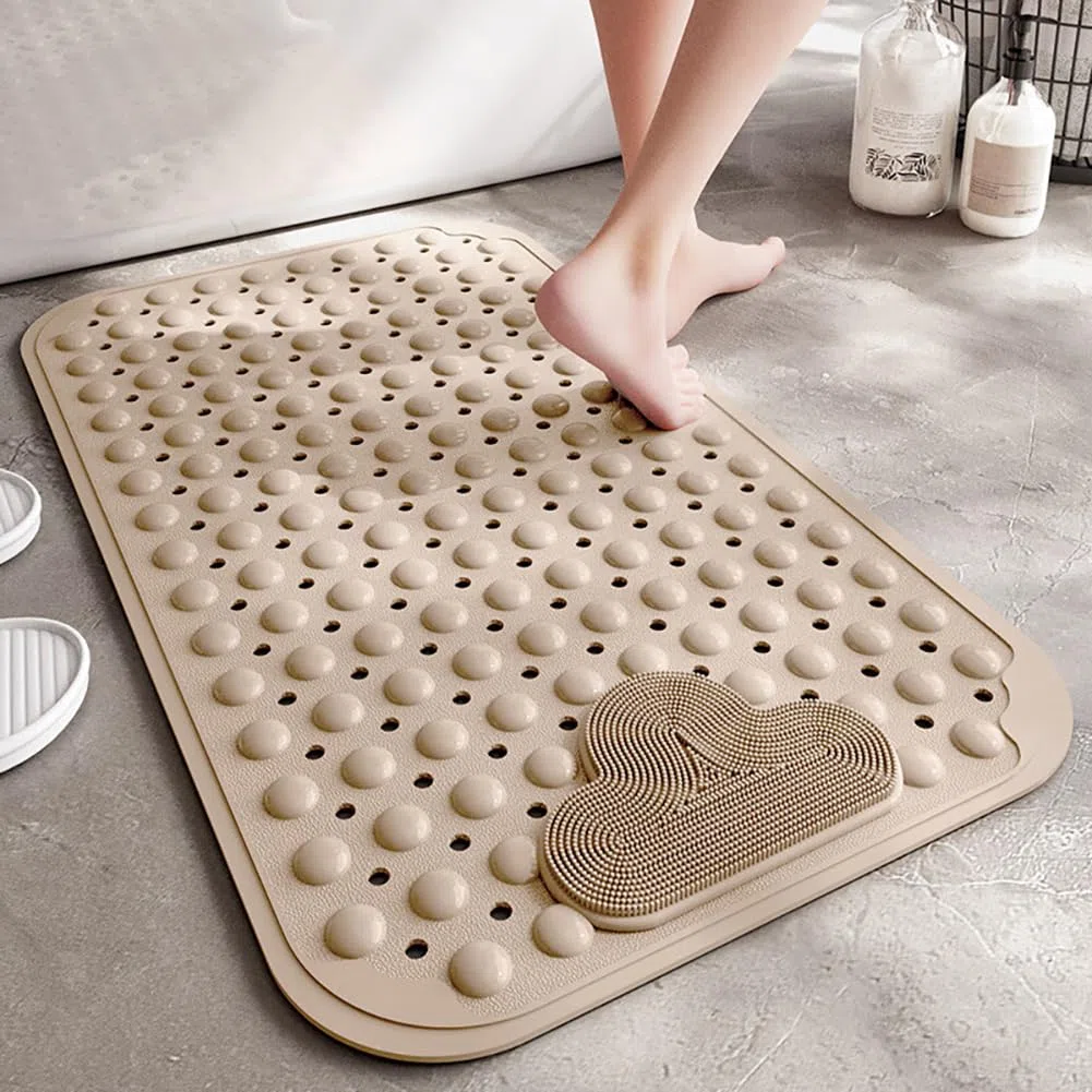 Alfombra Ducha Antideslizante 90x60cm,Alfombrilla Ducha con Ventosas,Alfombra Bañera Antideslizante con Orificios de Drenaje,para Baño,Beige