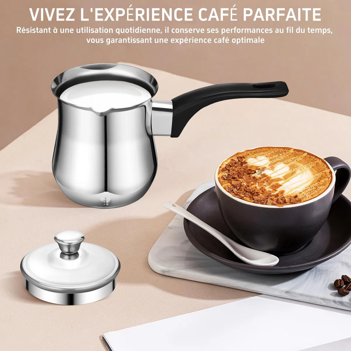 UKCOCO - Cafetera turca de acero con tapa y asa para preparar café té y leche compatible con placas de inducción y Stovetop