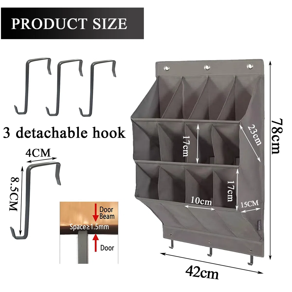 Organizador de zapatos sobre la puerta, paquete almacenamiento de zapatos colgantes, almacenamiento de varios compartimentos con 6 ganchos, zapatero para zapatos, accesorios(L)