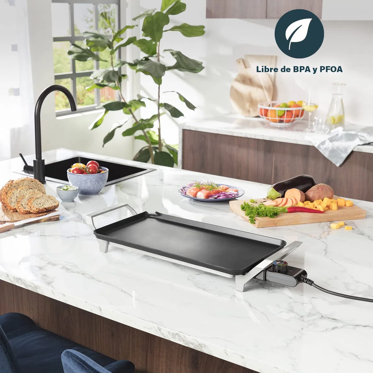 Princess 103110 Table Chef Premium XL, 46 x 26 cm, Plancha grande para cocinar sin aceite de aluminio fundido con revestimiento antiadherente, Asas frías al tacto, Termostato regulable, 2500 W