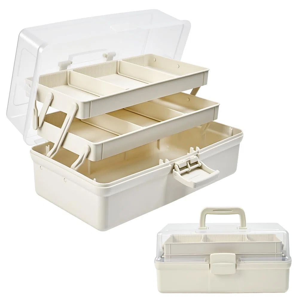 Caja para Medicamentos, Botiquín para Guardar Medicina, Caja para Medicinas con 3 Niveles, Organizador para Medicina con Asa, Cajas Almacenamiento Medicamentos Maquillaje Artesanal-32x17x15cm