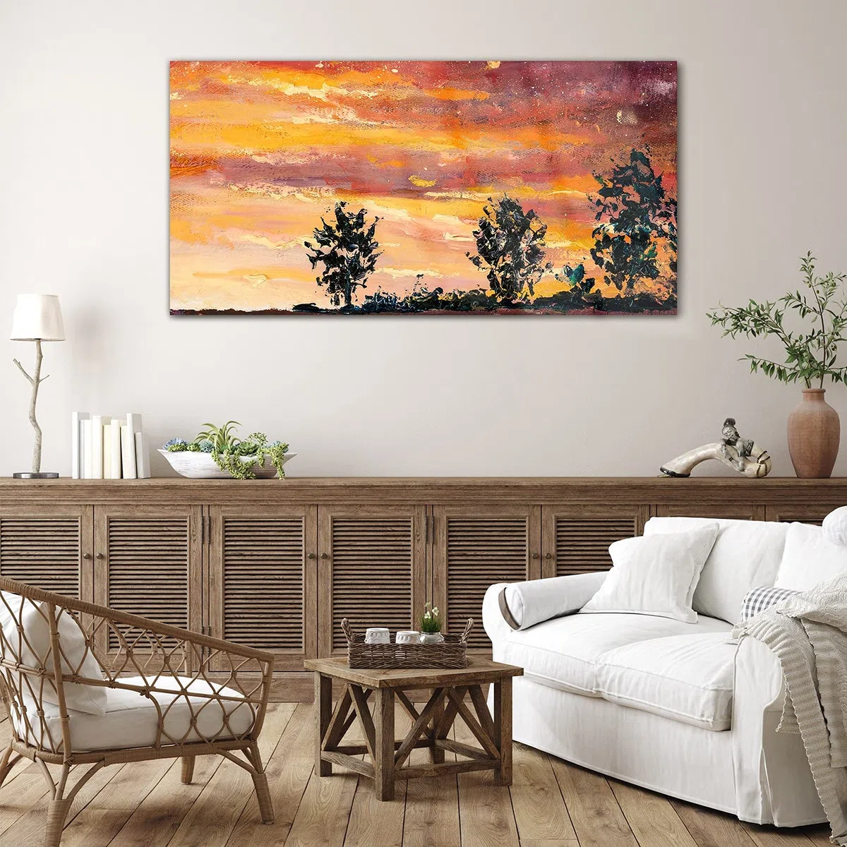 Coloray Pintura Vidrio Acrílico 140x70cm Cuadro De Pared De Arte De Vidrio Mural Sala De Estar Cocina Acryl - Árboles Cielo