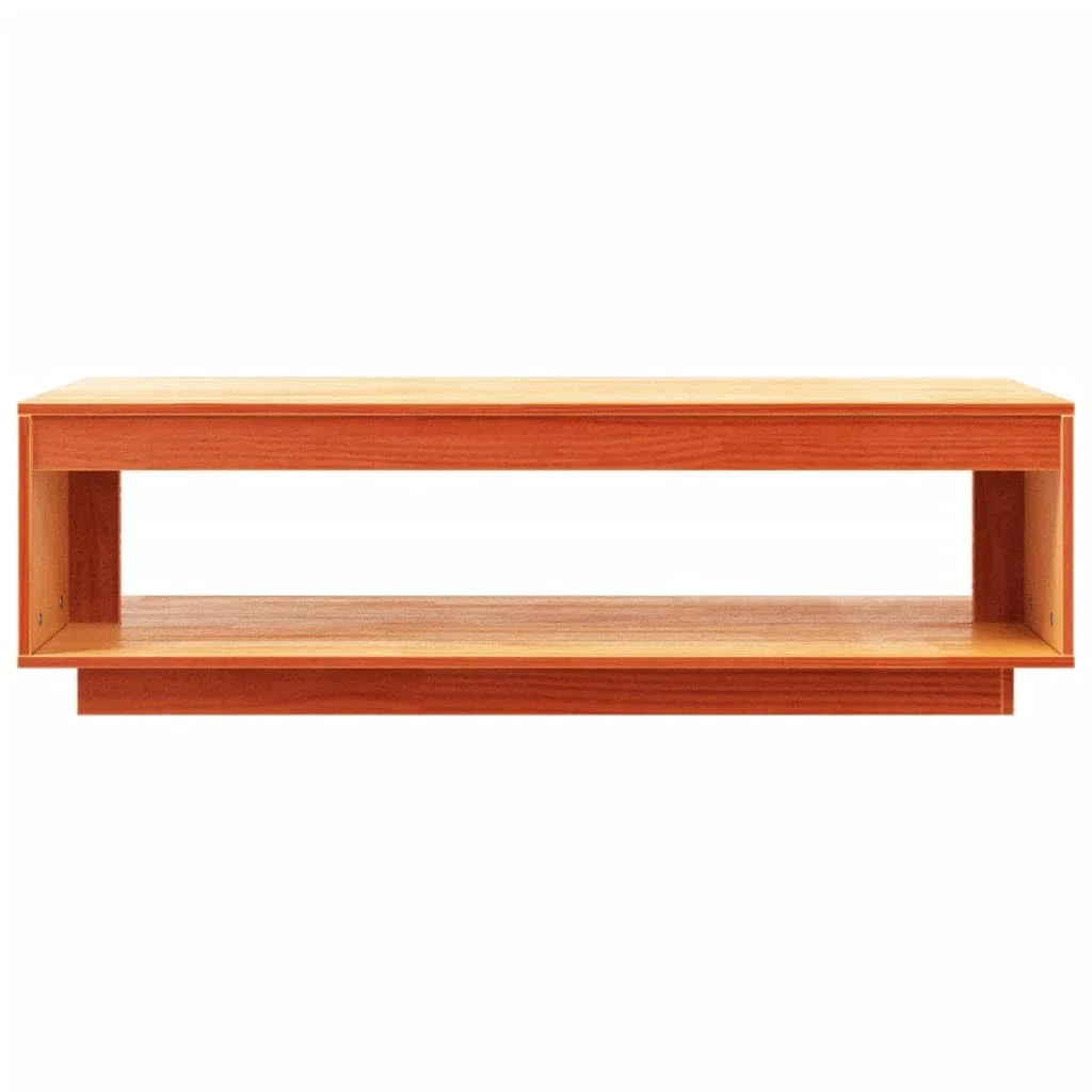 Mesa de centro marrón cera, madera de pino maciza, 110 x 50 x 33,5 cm, con estante y espacio de almacenamiento, moderna mesa de sofá para salón y sala de estar