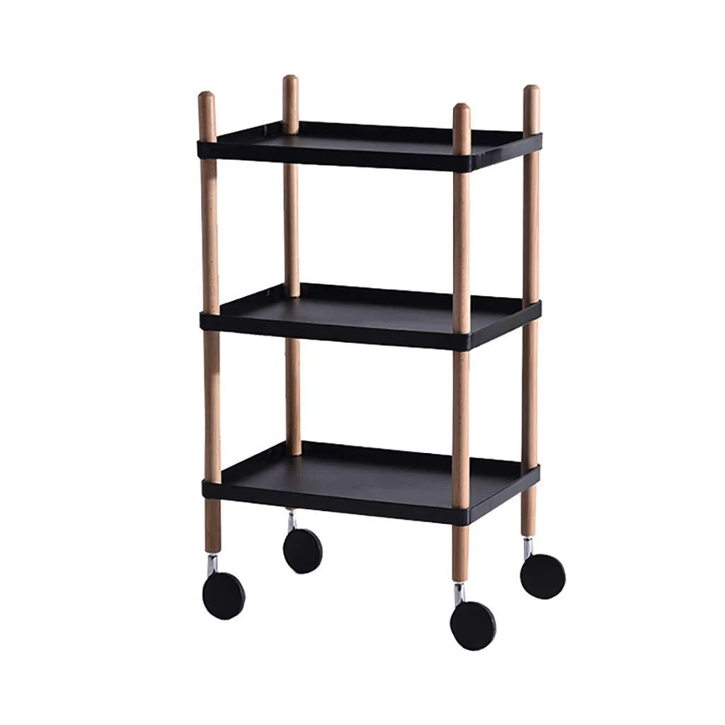 Carro de Servicio con Soporte de Madera, Bandeja de Polipropileno de 2 o 3 Niveles y Ruedas con Bloqueo. Ideal para cocinas, hoteles y restaurantes.