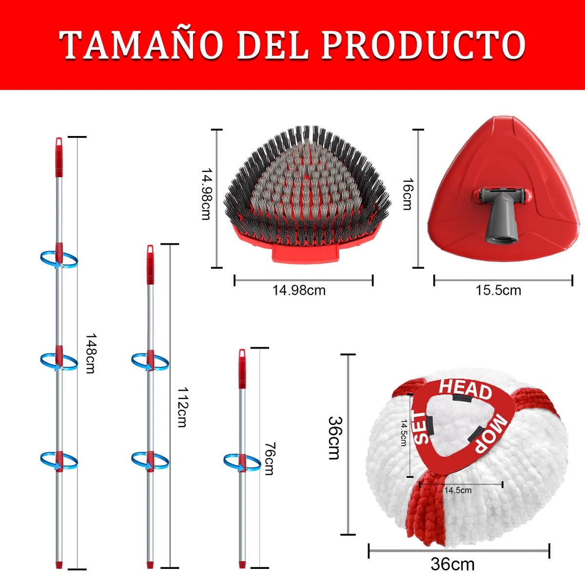 Funda de recambio para Turbo 2 en 1, cabezales de recambio para fregona y fregona con 4 cabezales de microfibra, 1 palo, 1 base y 1 cepillo, apta para todo tipo de suelos