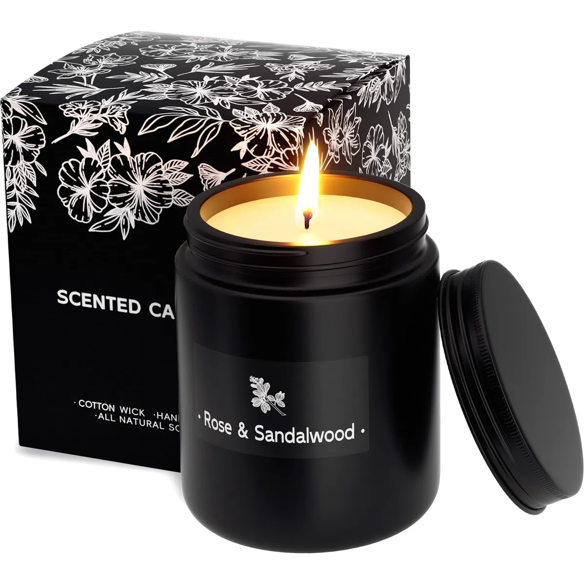 Velas perfumadas para el hogar, vela de aromaterapia con fuerte fragancia – 7.6 onzas, 100% cera de soja – Velas de Navidad perfumadas para hombres y mujeres en tarro negro, rosa y sándalo