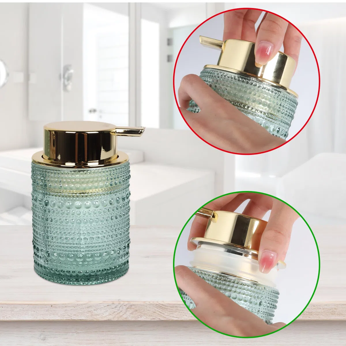 FEILANDUO Juego de accesorios de baño, 4 accesorios de baño de cristal, decoración de baño, dispensador de jabón, juego de soporte para cepillo de dientes, tarro de boticario, regalo para el