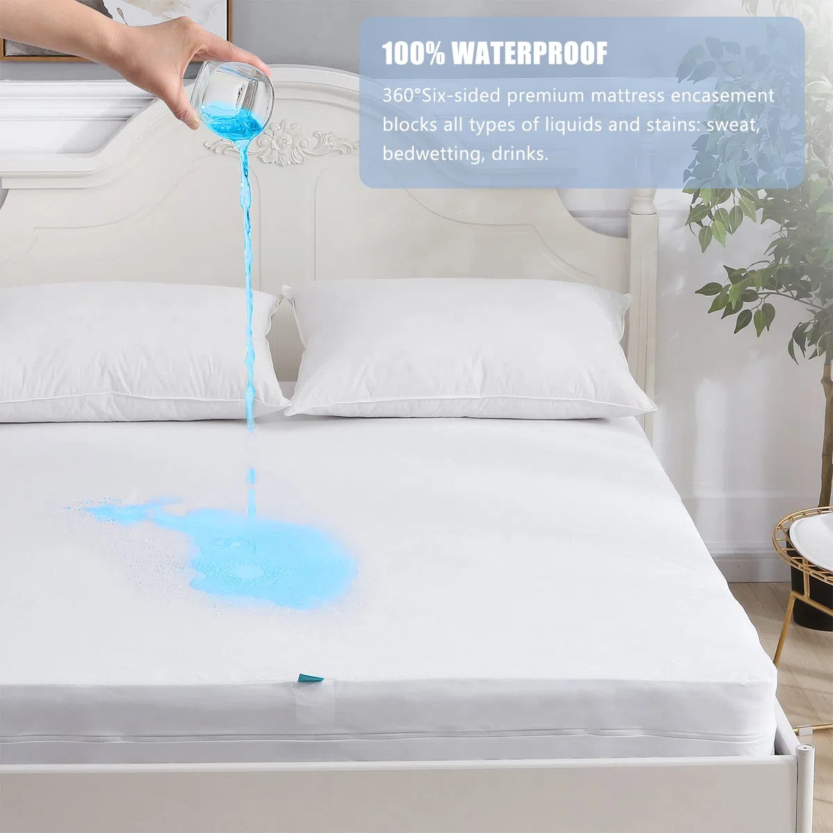 Funda de Colchón Impermeable con Cremallera 135x190 cm - Lavable, Antialérgica, Antiácaros, Protección contra Chinches, Algodón, Altura 20 cm - Blanco