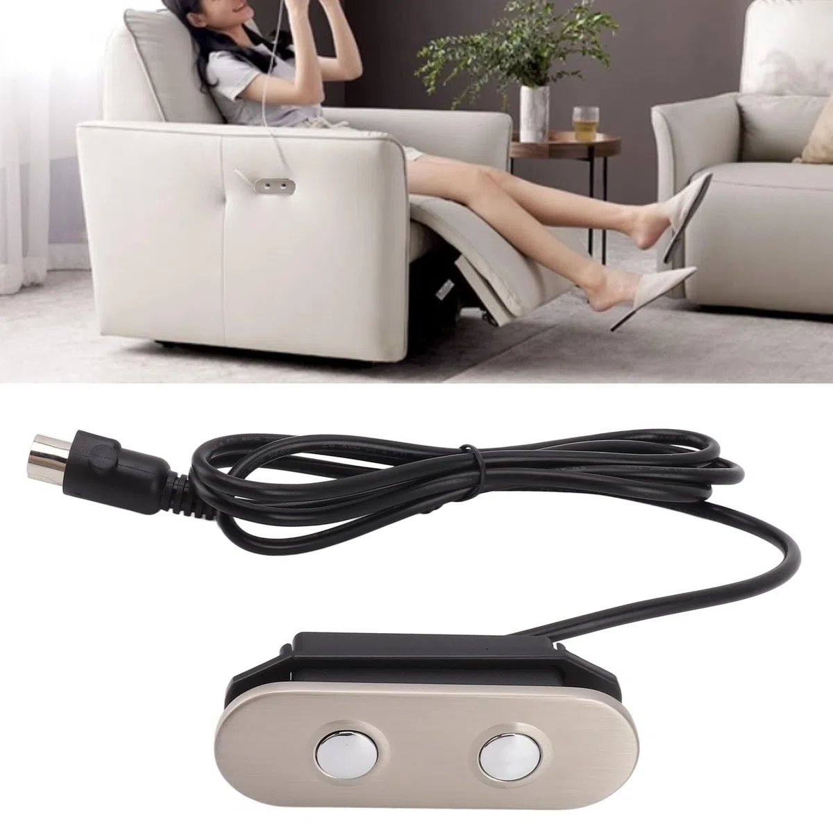 Buachois Controlador Reclinable Eléctrico, Control Manual de Silla Elevadora de Sofá Eléctrica de 2 Botones Y 5 Pines, Controlador Telescópico Reclinable de Elevación y Extensión del Motor de Empuje