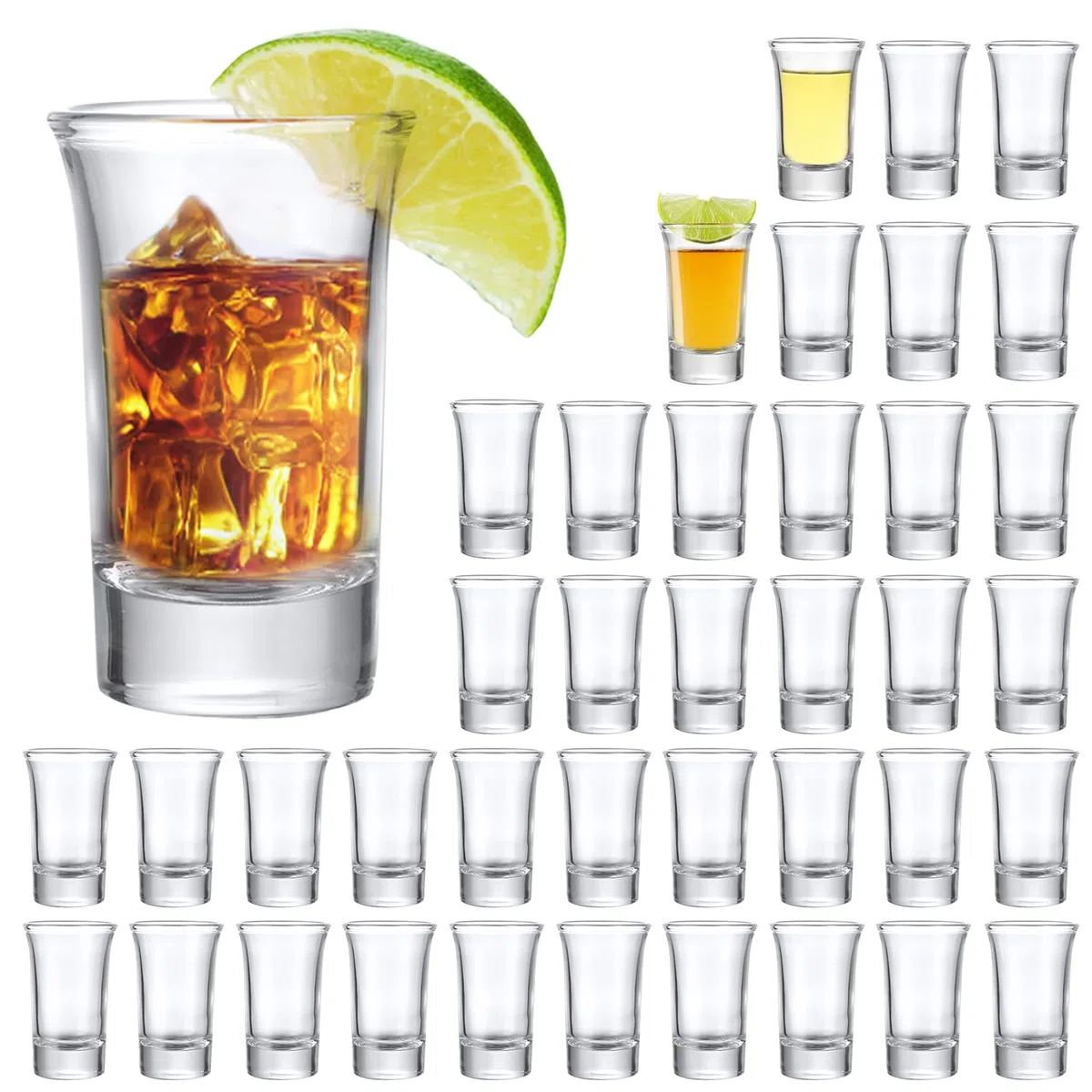 Juego de vasos de chupito de base pesada de 1.5 onzas, vasos de chupito de whisky de 1.5 onzas, vasos de licor, mini vasos de vidrio de doble cara, vasos de tequila, vasos de chupito de vidrio