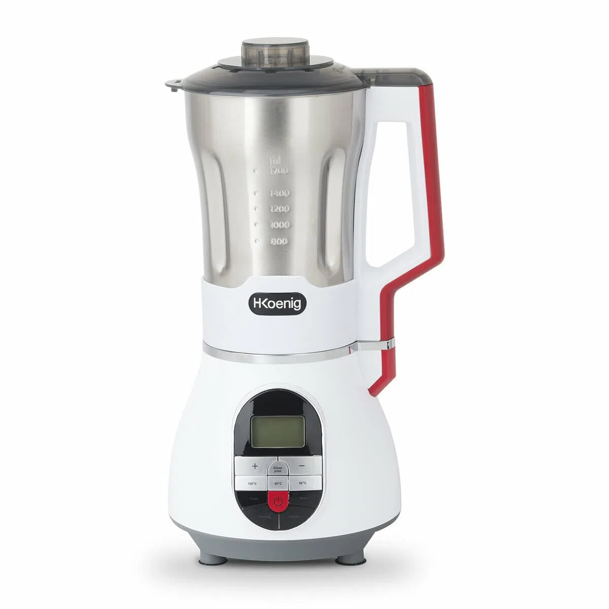 H.Koenig MXC36 Sopera Eléctrica y Licuadora, Máquina para hacer Sopas, Batidos, o Salsas, 1.7 Litros, 900 W, 7 Velocidades, 3 Temperaturas, Acero Inoxidable, Blanco.