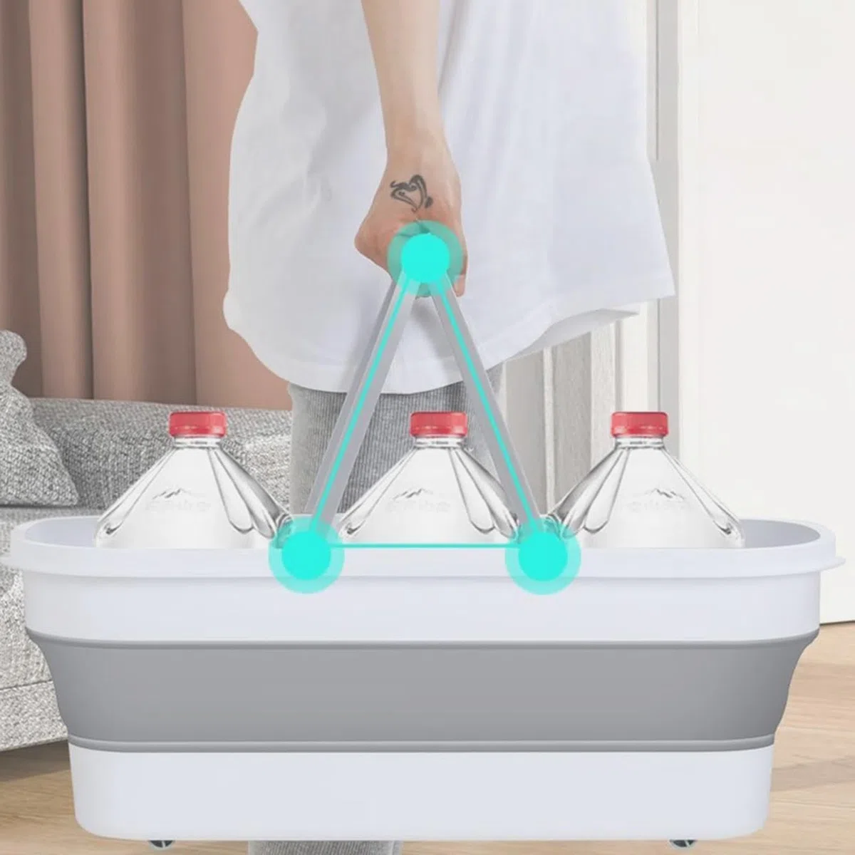 Cubo para fregona, cubo plegable de 12 L, cesta rectangular práctica para | limpieza portátil con asa y ruedas, cubo de lavado para fregona