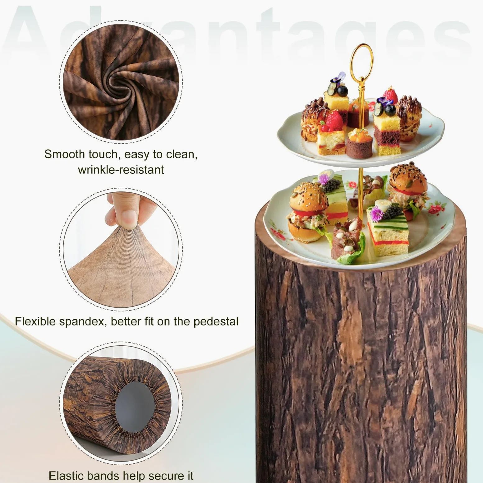 QUARKZMAN Juego De 3 Fundas Para Bases De Cilindro Con Textura De Madera De Spandex, Funda Para Base De Plinto Para Decoración, Solo Contiene Fundas De Cilindro (Tela Elástica - Grande)