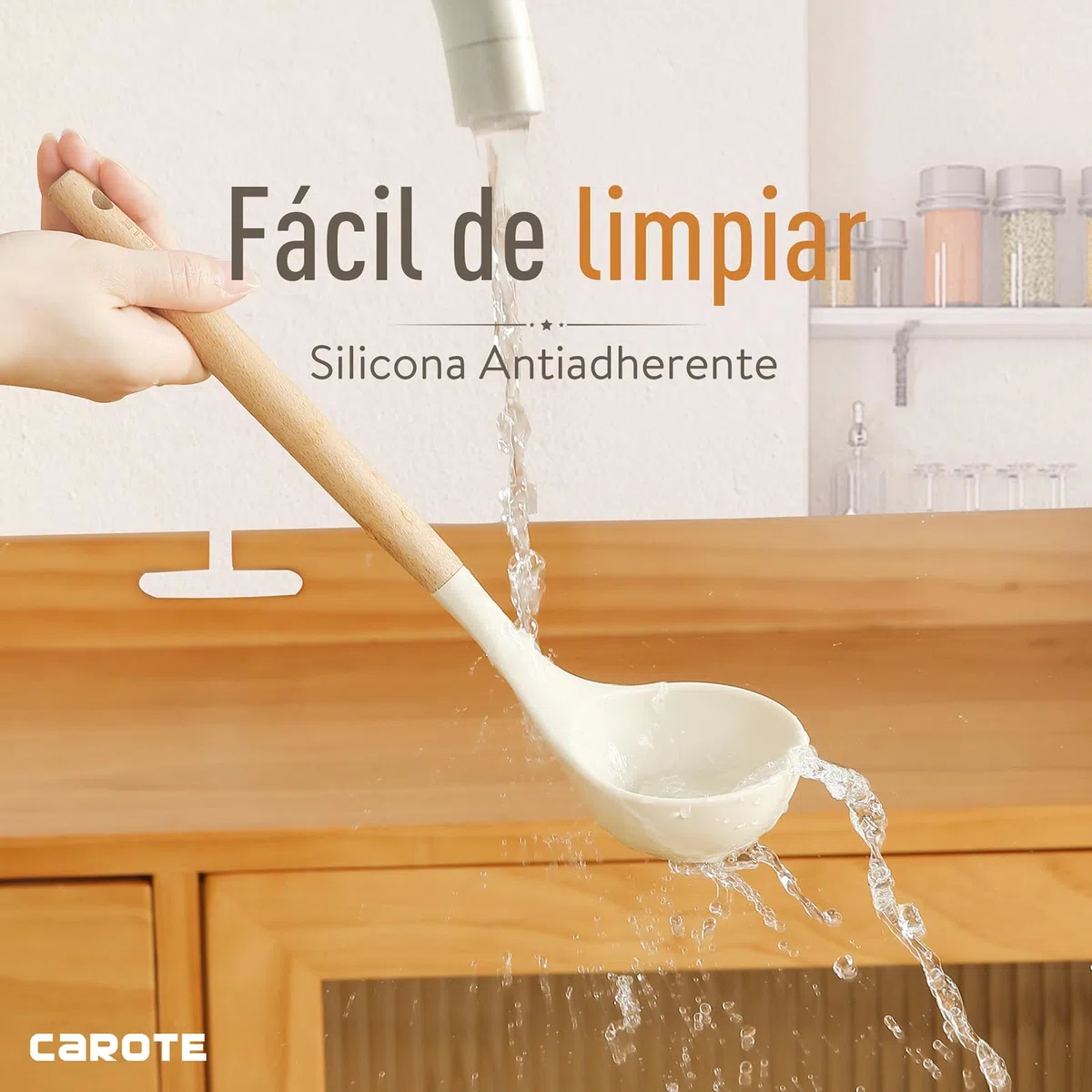 CAROTE Utensilios de Cocina de Silicona 16 Piezas, juego Utensilios de Cocina Resistencia al Calor y Antiadherente con Mango de Madera para Utensilios Accesorios Cocina, sin BPA
