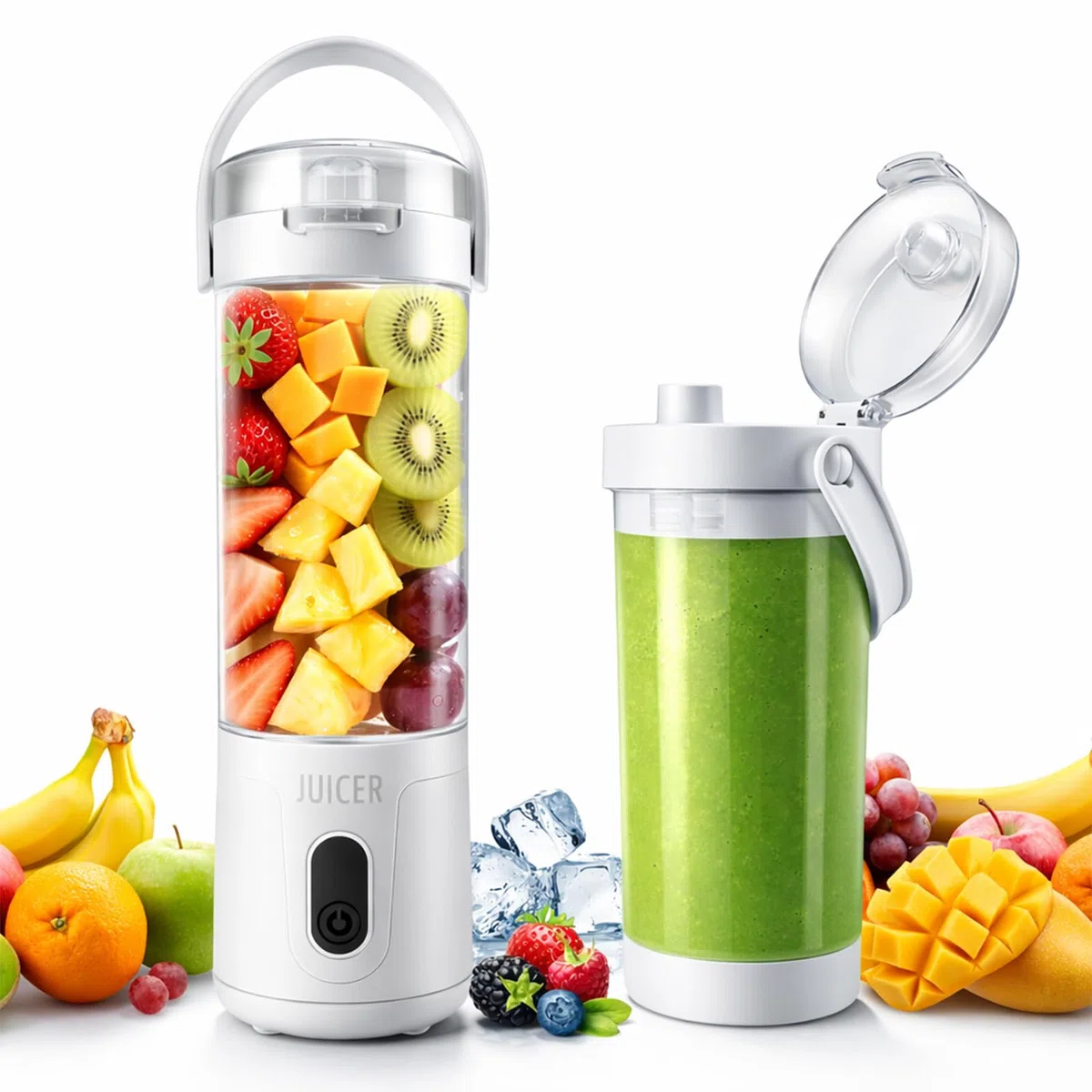 Batidora de Vaso Portátil 580ml, Licuadora Portátil 20000 rpm con 12 Cuchillas Inox, Batidora USB-C Recargable, Mini Blender para Batidos y Smoothies, Ideal Viaje, Deporte y Oficina